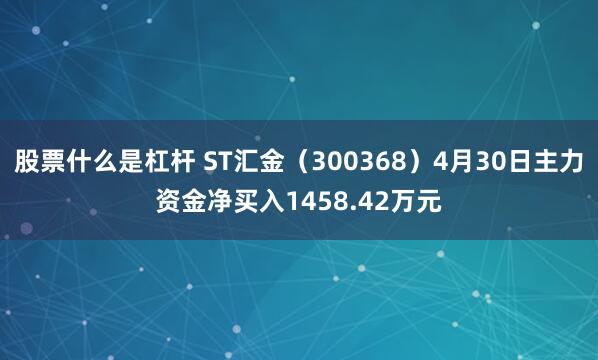 股票什么是杠杆 ST汇金（300368）4月30日主力资金净买入1458.42万元