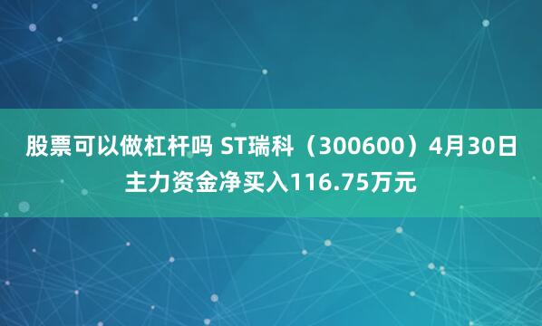 股票可以做杠杆吗 ST瑞科（300600）4月30日主力资金净买入116.75万元