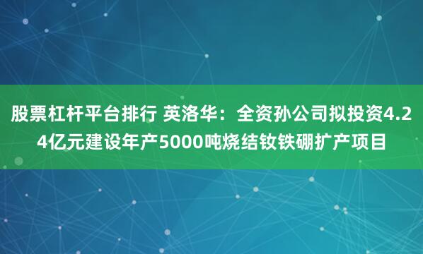 股票杠杆平台排行 英洛华：全资孙公司拟投资4.24亿元建设年产5000吨烧结钕铁硼扩产项目