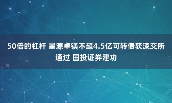 50倍的杠杆 星源卓镁不超4.5亿可转债获深交所通过 国投证券建功